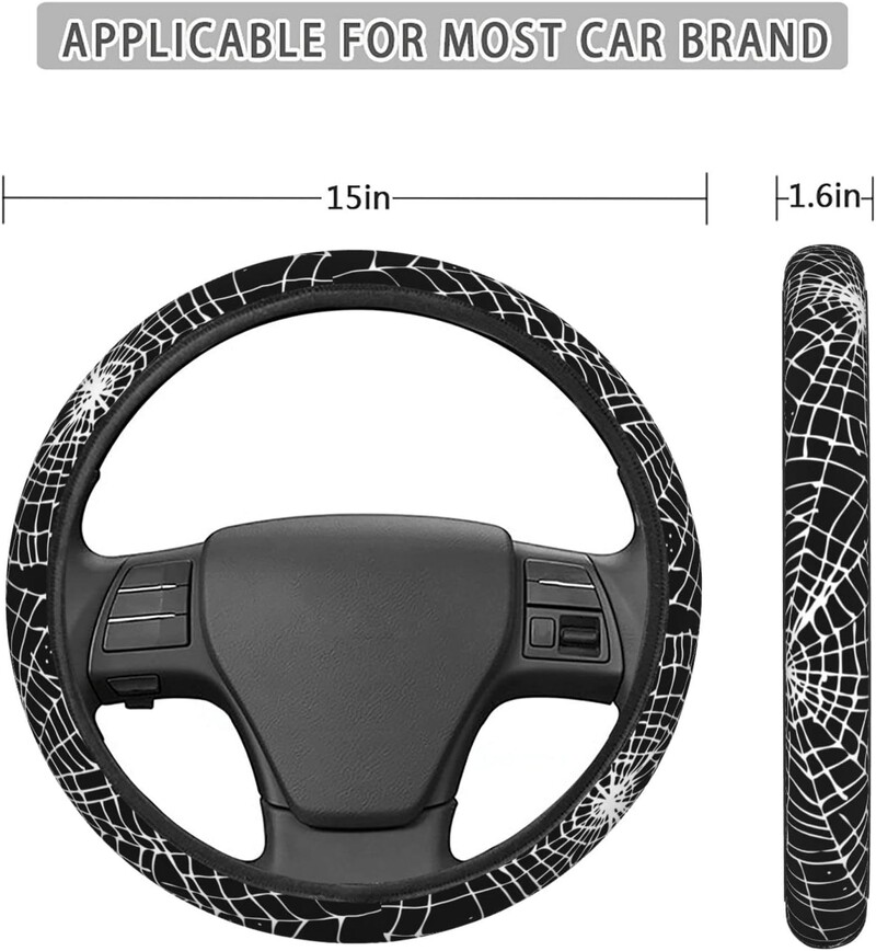 Husă pentru volan retro Halloween Spider Web pentru femei, fete, universale, pentru mașină, antiderapante, de 15 inchi