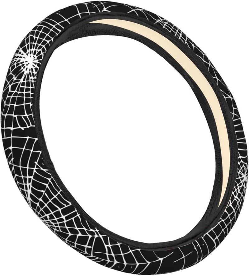 Husă pentru volan retro Halloween Spider Web pentru femei, fete, universale, pentru mașină, antiderapante, de 15 inchi