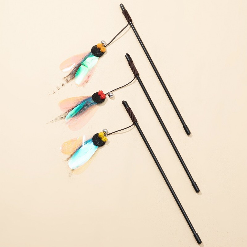 Macskajátékok Tolljáték macskáknak Teaser Stick harapásálló pillangó macskajátékok Interaktív, tartós macskajáték csengő kisállattermékek