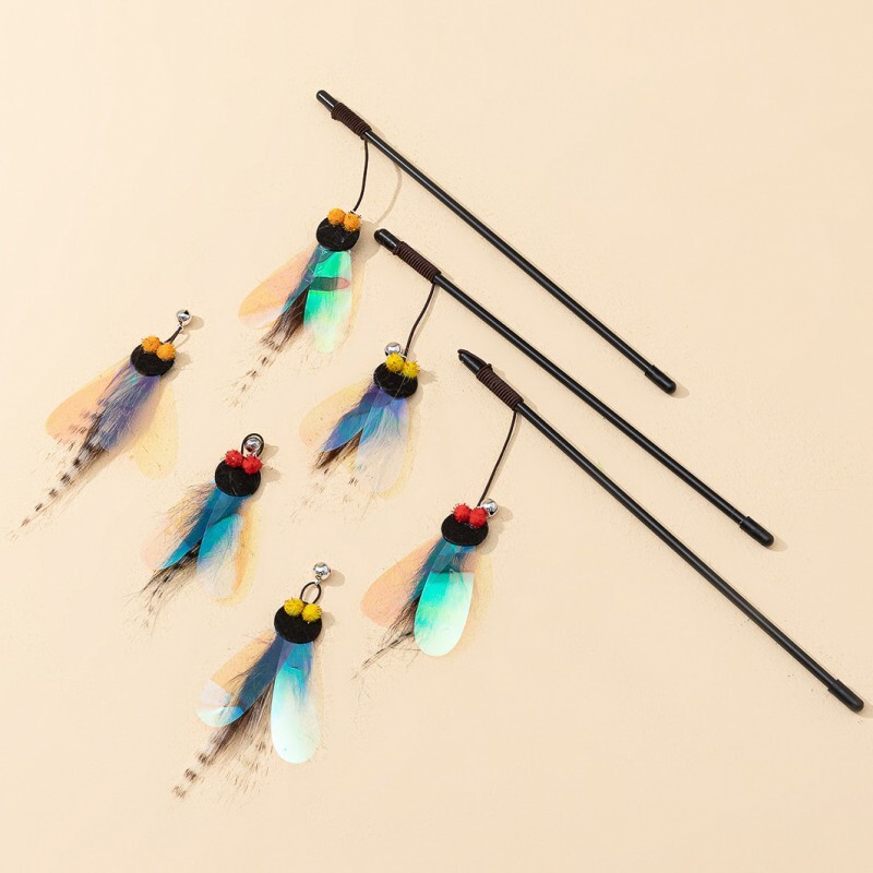 Macskajátékok Tolljáték macskáknak Teaser Stick harapásálló pillangó macskajátékok Interaktív, tartós macskajáték csengő kisállattermékek