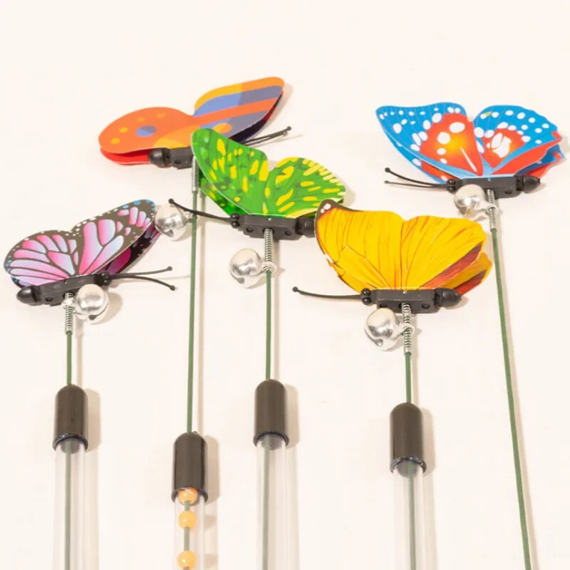 Jucărie pentru pisici Fluturi Jucării pentru pisici Băț retractabil Pisici Jucărie Bețe de primăvară Fluture Jucării interactive pentru pisici cu clopoței pentru animale de companie