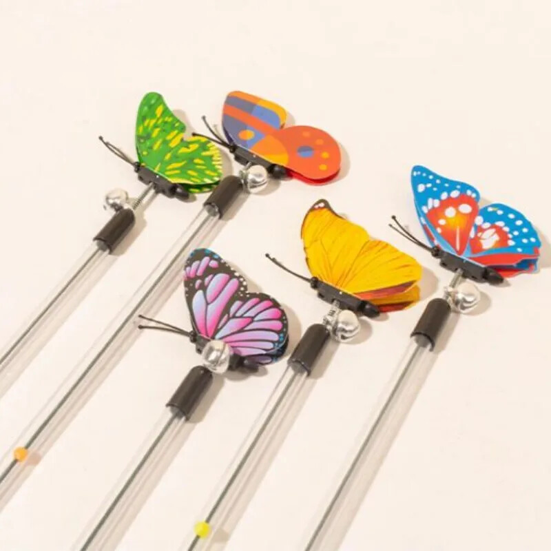 Jucărie pentru pisici Fluturi Jucării pentru pisici Băț retractabil Pisici Jucărie Bețe de primăvară Fluture Jucării interactive pentru pisici cu clopoței pentru animale de companie