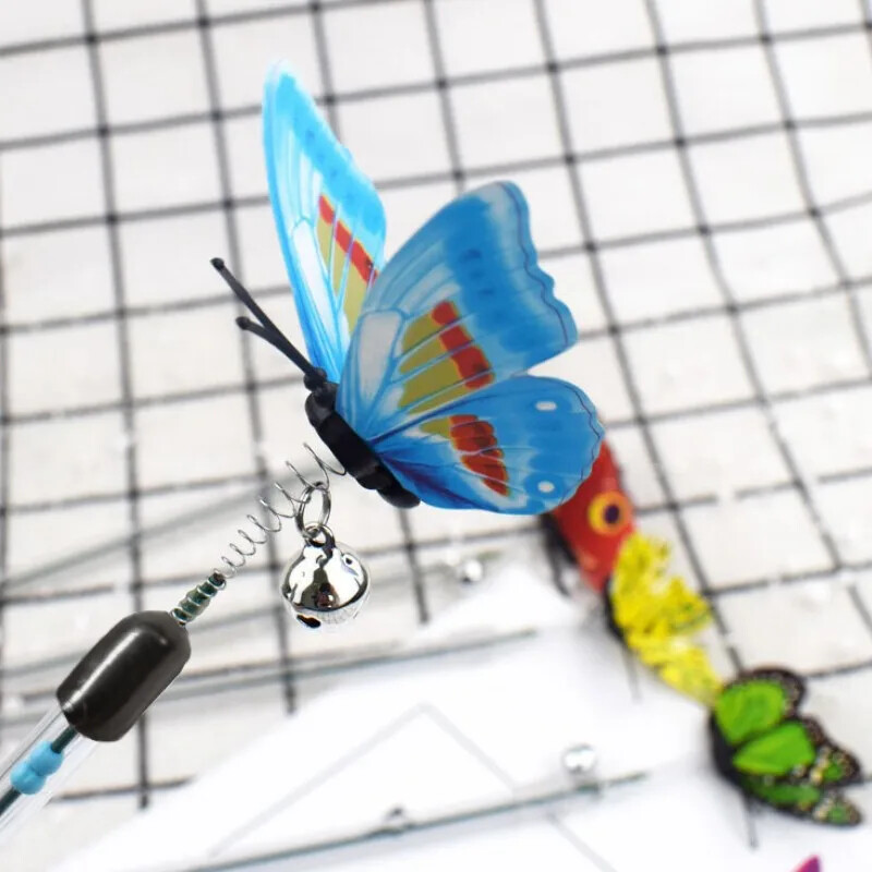 Jucărie pentru pisici Fluturi Jucării pentru pisici Băț retractabil Pisici Jucărie Bețe de primăvară Fluture Jucării interactive pentru pisici cu clopoței pentru animale de companie