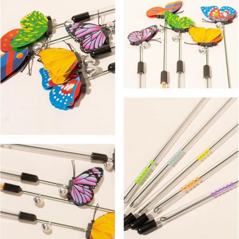Jucărie pentru pisici Fluturi Jucării pentru pisici Băț retractabil Pisici Jucărie Bețe de primăvară Fluture Jucării interactive pentru pisici cu clopoței pentru animale de companie