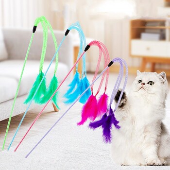 Cat Toy Feather Cats Stick Elastic Tassel Toys for Cats Teasing Дълга дръжка Feather Cat Toys Interactive with Bell Pet Products