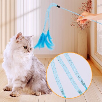 Cat Toy Feather Cats Stick Elastic Tassel Toys for Cats Teasing Дълга дръжка Feather Cat Toys Interactive with Bell Pet Products