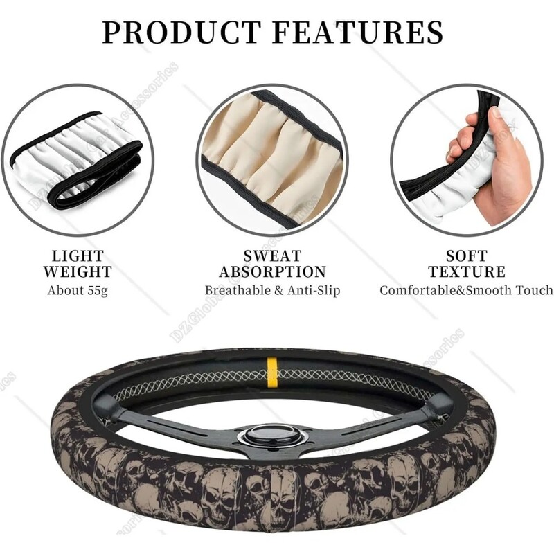 Automobilio vairo dangtelis Universalus 15 colių vintage Grunge Skulls vairo apsauga Automobilių priedai Įvairus dekoras