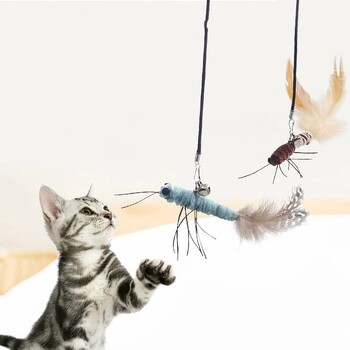 Котешка играчка Feather Cats Sticks Interactive Cat Toy Steel Wire Butterfly Toys for Cats Teasing Self Hi Kitten Toys Pet Products