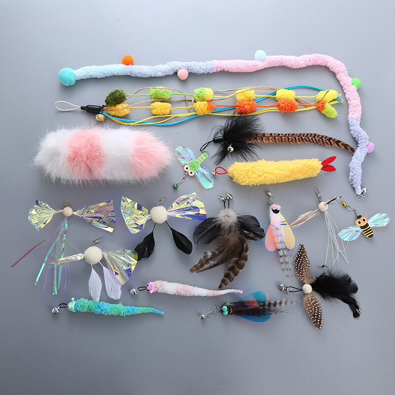 Jucării pentru pisici Baston de pisică amuzant Cap de înlocuire Pasăre de pluș cu pene cu clopot Jucării Baghetă magică interactivă DIY Pene Articole