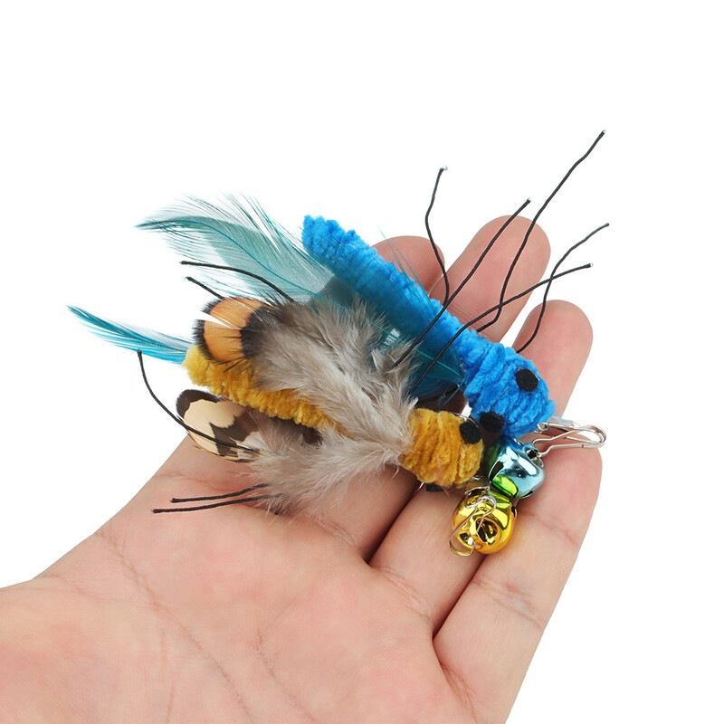 3db plüss mesterséges rovaros macskajáték kiegészítők Cserefej macska vicces kötekedő bot interaktív pálca toll poloska kisállatjáték