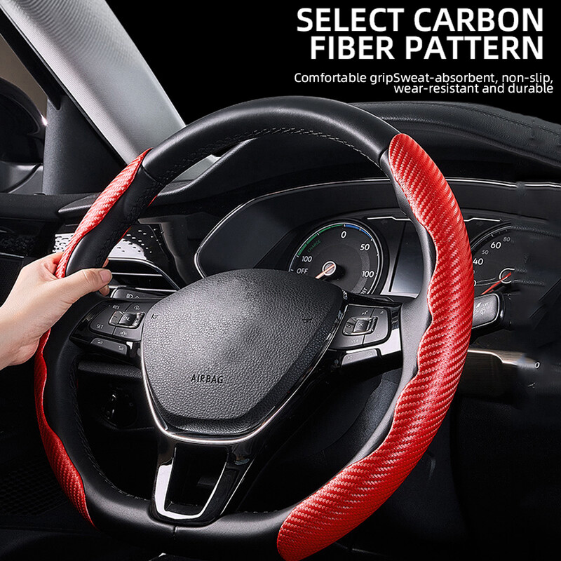 1 pereche husă de direcție din piele din fibră de carbon 1K din piele din microfibră din PVC husă de înălțare pentru roți universală anti-alunecare