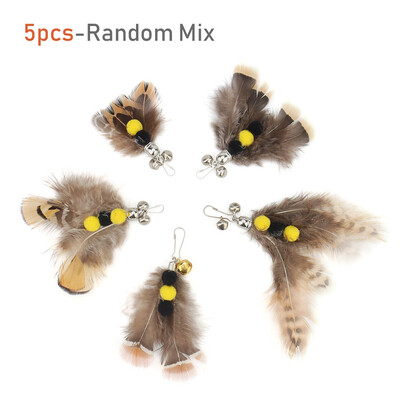 5 vnt / 10 vnt Dirbtinių vabzdžių katės lazdelės priedai Rudos plunksnos pakaitinės galvos kačiuko naminių gyvūnėlių žaislų lazdelė