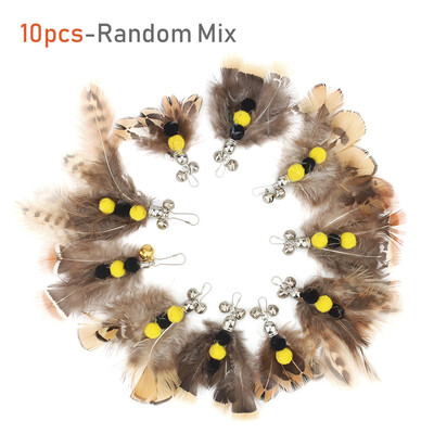 5 vnt / 10 vnt Dirbtinių vabzdžių katės lazdelės priedai Rudos plunksnos pakaitinės galvos kačiuko naminių gyvūnėlių žaislų lazdelė