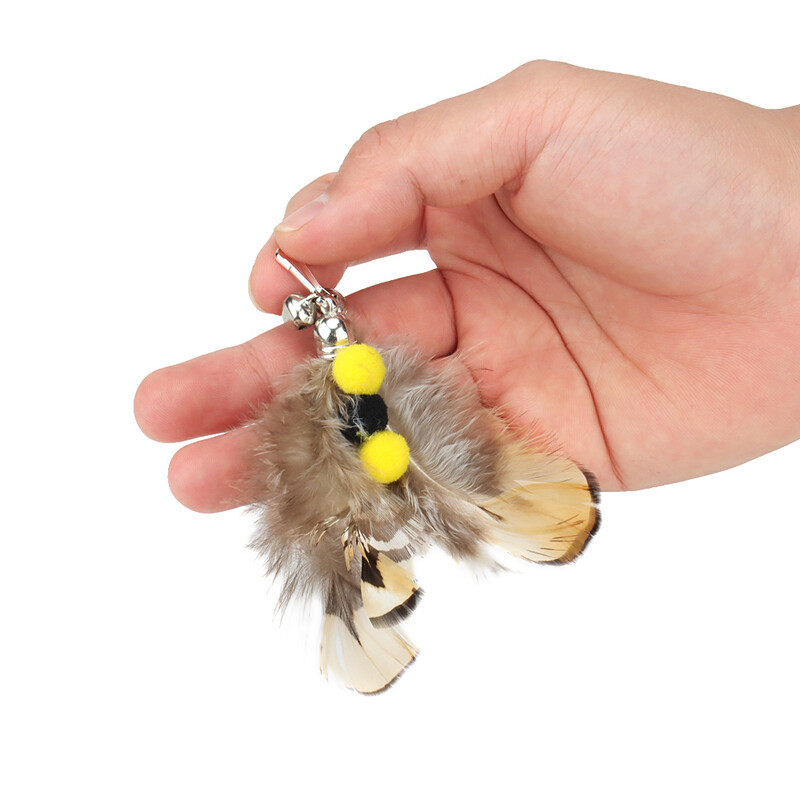 5 vnt / 10 vnt Dirbtinių vabzdžių katės lazdelės priedai Rudos plunksnos pakaitinės galvos kačiuko naminių gyvūnėlių žaislų lazdelė