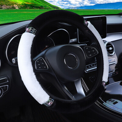 Husă universală pentru volan de mașină, cu diametru de 37-38 cm, moale de pluș, cu strass