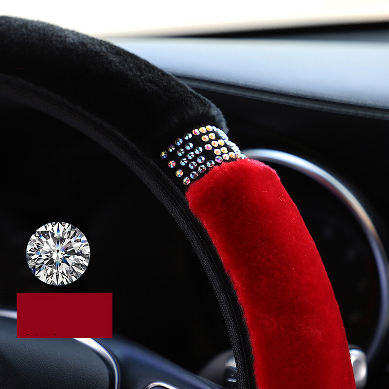 Husă universală pentru volan de mașină, cu diametru de 37-38 cm, moale de pluș, cu strass