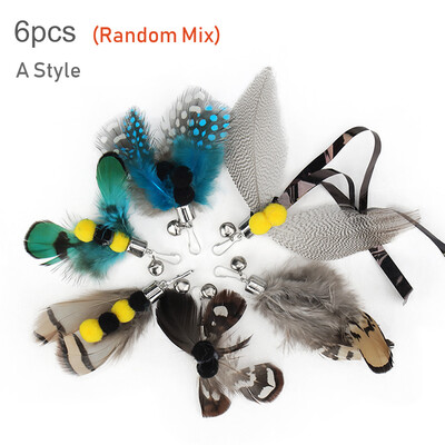 6 vnt. pakaitinė galvutė su imituota vabzdžių plunksna, juokinga naminių kačių žaislas