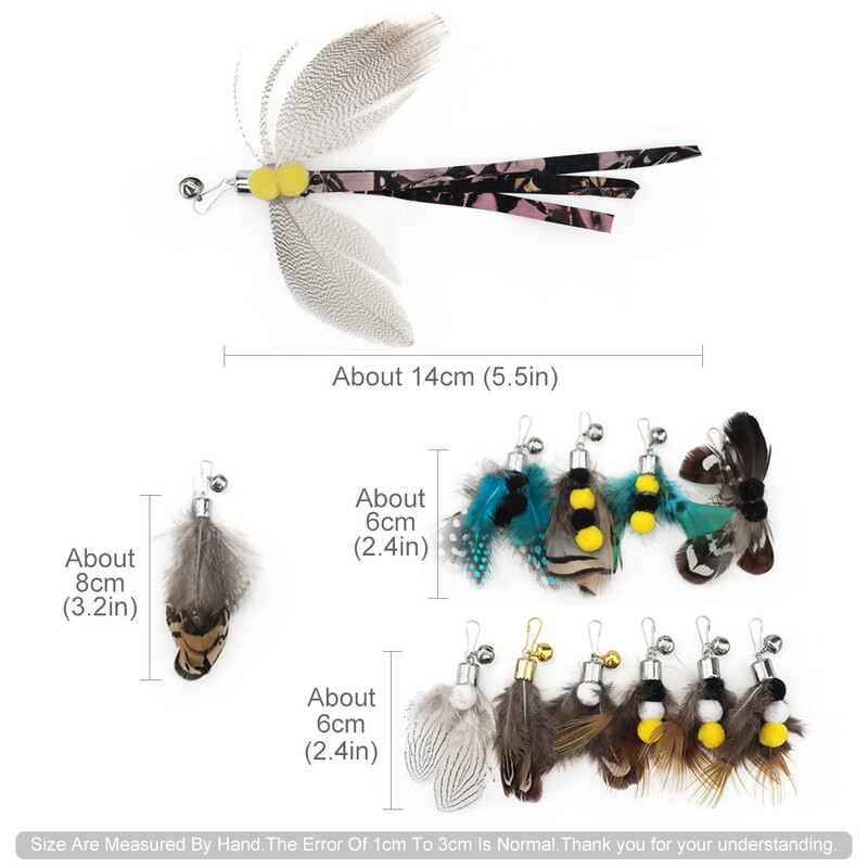 6 vnt. pakaitinė galvutė su imituota vabzdžių plunksna, juokinga naminių kačių žaislas