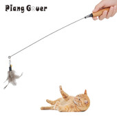 Spring Cat Teaser Stick Feather Wood Maner Jucărie pentru pisici Elastic Spring Pet Toy