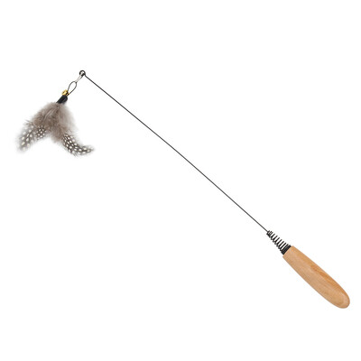 Spring Cat Teaser Stick Feather Wood Maner Jucărie pentru pisici Elastic Spring Pet Toy