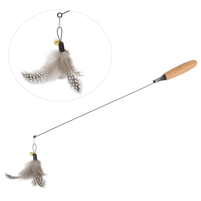 Spring Cat Teaser Stick Feather Wood Maner Jucărie pentru pisici Elastic Spring Pet Toy