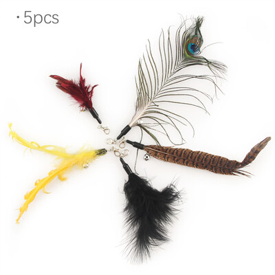 5 vnt Žalios spalvos kačių žaislas su geltonomis plunksnomis kačių erzintuvas, pakeičiantis naminių gyvūnėlių žaislų priedus