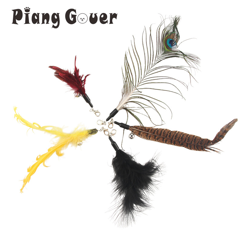 5 vnt Žalios spalvos kačių žaislas su geltonomis plunksnomis kačių erzintuvas, pakeičiantis naminių gyvūnėlių žaislų priedus