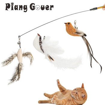 2PCS Fake Bird Accessories ofF Funny Cat Stick Feather Cat Toy Cat Teaser Stick Направи си сам играчка за домашни любимци