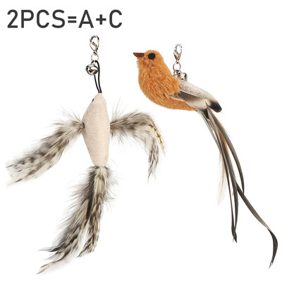 2 vnt. juokingų kačių lazdelių, plunksnų kačių žaislų, padirbtų paukščių priedai.