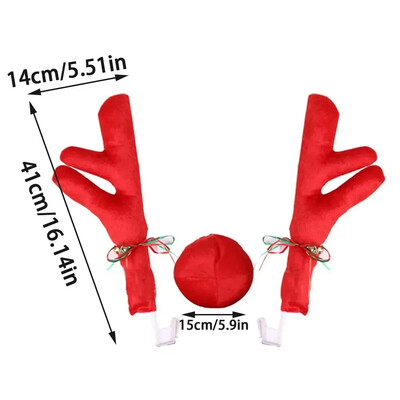 Ziemeļbriežu rotājumi Aļņa ragi Automašīnas transportlīdzekļa deguna raga kostīmu dekoru komplekts Rūdolfs Ziemassvētki Ziemeļbriežu ragi sarkani deguna rotājumi 1 gab.