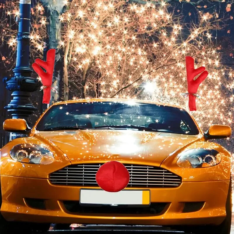 Ziemeļbriežu rotājumi Aļņa ragi Automašīnas transportlīdzekļa deguna raga kostīmu dekoru komplekts Rūdolfs Ziemassvētki Ziemeļbriežu ragi sarkani deguna rotājumi 1 gab.