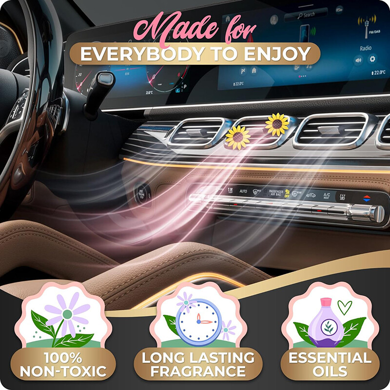 2 gab Saulespuķu gaisa ventilācijas sprādze Automašīnas gaisa atsvaidzinātājs Cute Auto Aksesuāri Saulespuķes Žirazoles Automašīnas Saspraudes Salona ventilācijas atveru rotājumi