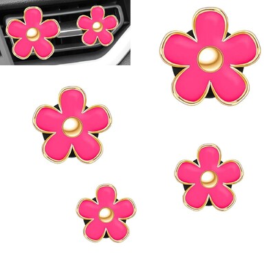 Automobilio ventiliacijos segtukas Red Daisy flower Automobilinis oro gaiviklio segtukas Oro kondicionieriaus lizdo spaustukas automobilio salono apdailos priedams (4 dydžiai)