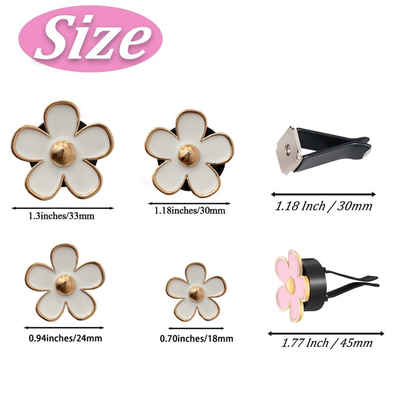 Automobilio ventiliacijos segtukas Red Daisy flower Automobilinis oro gaiviklio segtukas Oro kondicionieriaus lizdo spaustukas automobilio salono apdailos priedams (4 dydžiai)