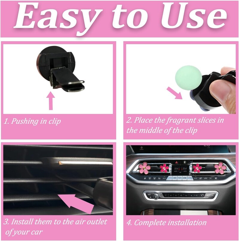 Automobilio ventiliacijos segtukas Red Daisy flower Automobilinis oro gaiviklio segtukas Oro kondicionieriaus lizdo spaustukas automobilio salono apdailos priedams (4 dydžiai)