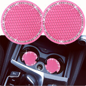 2 bucăți sub formă de grilă rotundă sub formă de subțire pentru mașină, cauciuc moale, diamant artificial, antiderapant, suport creativ pentru pahare, subțire, accesorii pentru mașină, ușor de C