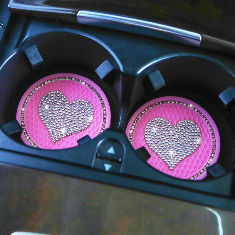 2 vnt Širdies formos automobilio deimantinis padėkliukas vandens puodelio lizdo neslystantis kilimėlis Silicio dioksido padėkliukų puodelių laikiklio kilimėlis Automobilių vidaus apdailos priedai