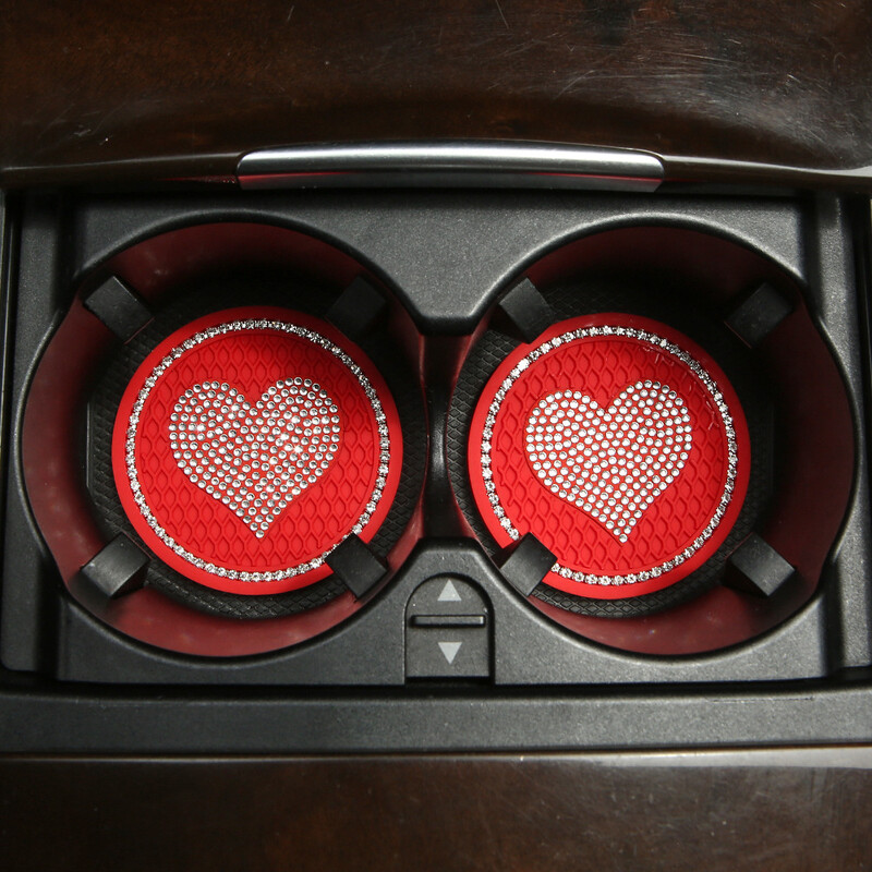 2 vnt Širdies formos automobilio deimantinis padėkliukas vandens puodelio lizdo neslystantis kilimėlis Silicio dioksido padėkliukų puodelių laikiklio kilimėlis Automobilių vidaus apdailos priedai
