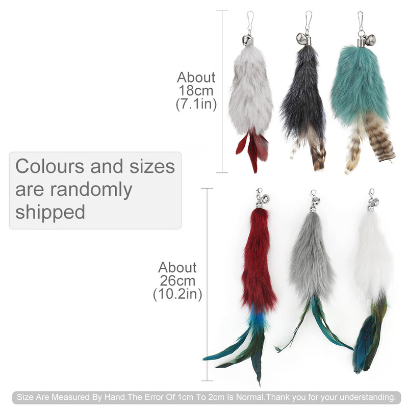3 vnt. atsitiktinių spalvų plunksnų keitimo priedai Juokingi kačių lazdelių erzintuvai mažas varpelis pliušinis žaislas naminiams gyvūnėliams