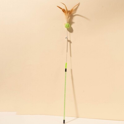 Cat Toys Feather Cat Stick Устойчива на ухапване стоманена тел Spring Feather Interactive Cats Toy with Bell Wool Ball Kitten Toy Sticks