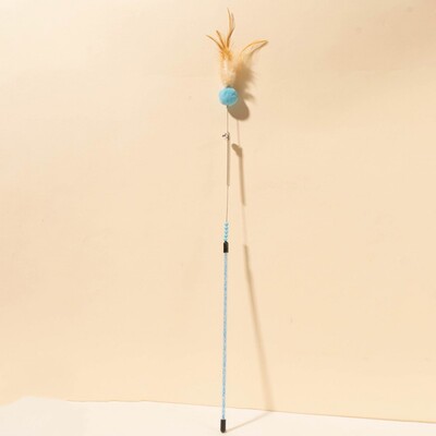 Cat Toys Feather Cat Stick Устойчива на ухапване стоманена тел Spring Feather Interactive Cats Toy with Bell Wool Ball Kitten Toy Sticks