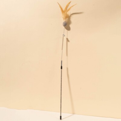 Cat Toys Feather Cat Stick Устойчива на ухапване стоманена тел Spring Feather Interactive Cats Toy with Bell Wool Ball Kitten Toy Sticks
