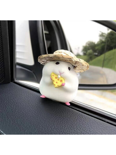 1 buc super drăguț personalizat pălărie de paie mașină hamster decorare interior mașină fereastră margine decorare interior mașină consolă centrală el