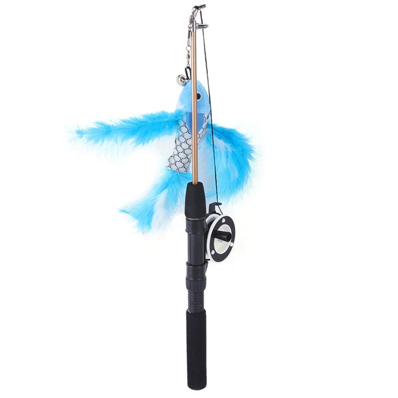 Kačių žvejybos lazdelė Ištraukiamas interaktyvus kačiuko erzinimo žaislas naminiams gyvūnėliams žuvies lazdelė Žuvies formos teleskopinė meškerė Kačių erzinimo žaislas