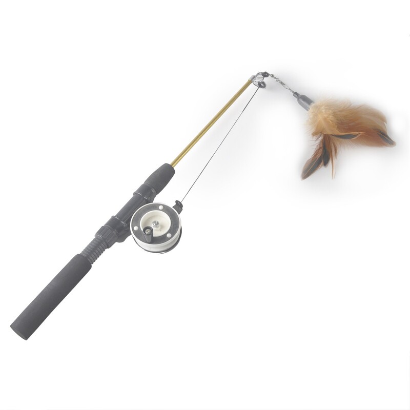 Meškerės kačių žaislinis skriemulys Teleskopinis meškerės kačių žaislas, rankinis ritės dizainas, tikroviškas žuvies dizainas, skirtas spardyti