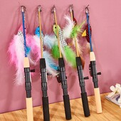 1PC Pet Cat Interactive Toy Stick Feather Wand Toys Fish-formed Telescopic Fishing Rod Cat Teaser Toy Supplies Random Color
