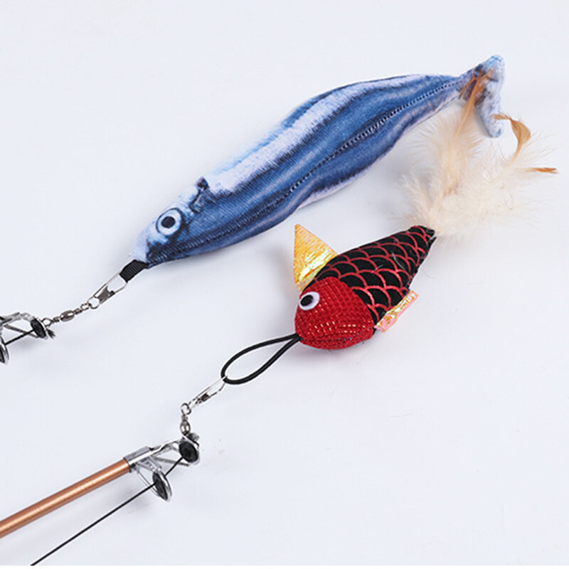 Ištraukiamas kačių žaislas Žuvies tipas Teleskopinės plunksnos Juokingas gaudytojas, lazdelė naminių gyvūnėlių žaislas kačių meškerės imitacinė meškerė