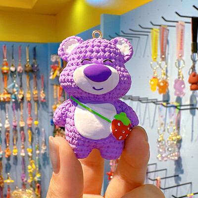 Figurină anime Disney din rășină roz căpșuni, ornamente pentru mașini, accesorii, drăguț, oglindă retrovizoare pentru agățat, decor pandantiv