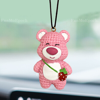 Figurină anime Disney din rășină roz căpșuni, ornamente pentru mașini, accesorii, drăguț, oglindă retrovizoare pentru agățat, decor pandantiv