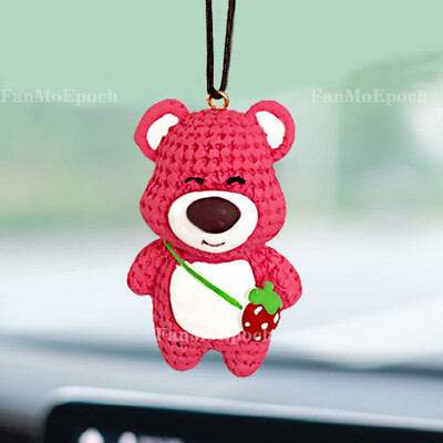 Figurină anime Disney din rășină roz căpșuni, ornamente pentru mașini, accesorii, drăguț, oglindă retrovizoare pentru agățat, decor pandantiv